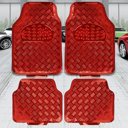 Molded Car Floor Mats, Four-Piece Front and Rear Set in Seven Solid and Carbon-Look Color Options