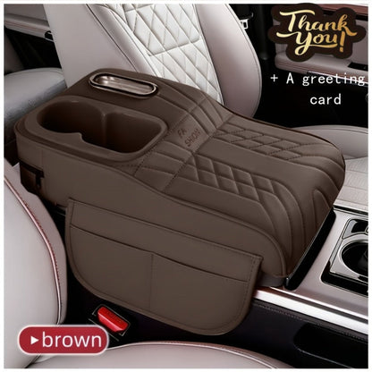 Center Console Tray Organizer with Cup Holder, Tissue Slot and Six Color Options in Black, Orange, Red, Brown or Beige