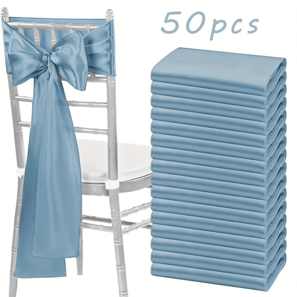 50pcs Satin Chair Sashes Bow Ribbon 7x108in – Universal Chair Belt Streamer for Wedding Reception Banquet Restaurant Hotel Party Event