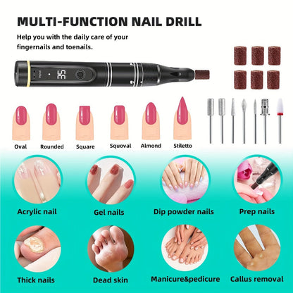 Electric Nail Drill 35000 RPM Rechargeable Pen with Digital Display, Forward Reverse and Three Colors