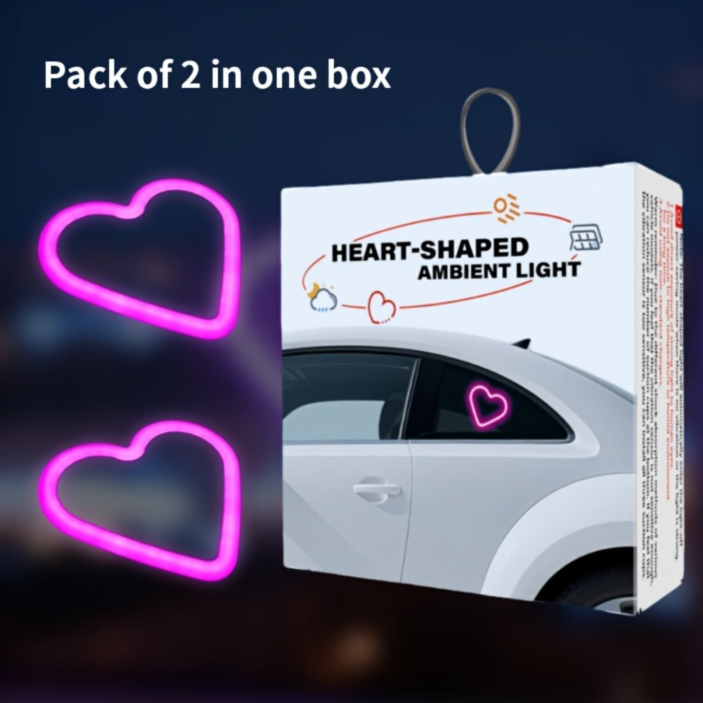 Car Interior Neon Heart Lights Solar USB Rechargeable 5 Lighting Modes Vibration-Sensing Auto On/Off Dashboard Decoration for Cars Trucks