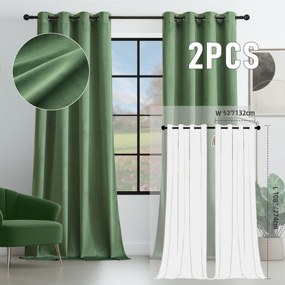 Velvet Room Darkening Curtains 2 Panels, Grommet Top Thermal Insulated Soundproof Blackout Curtains for Living Room Bedroom