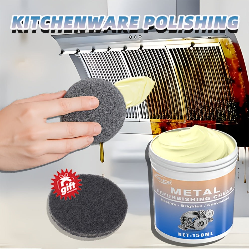 Metal Polishing Paste with Scrub Pad 5.07oz Multi-Purpose Chrome Polish Cream for Automotive for Home Cooking, Dining and Outdoor Meals