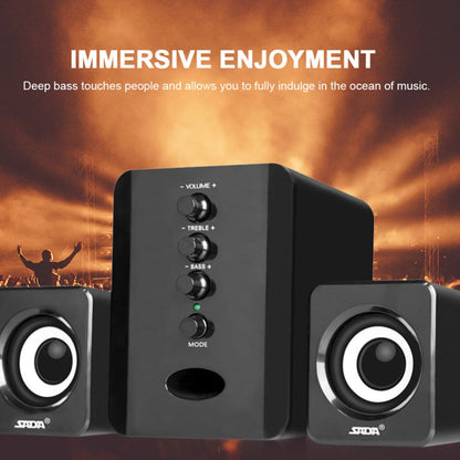 2.1 Mini Desktop Speaker System USB Powered with Independent Treble Bass Control for Bedside Audio, Alarms and Room Entertainment