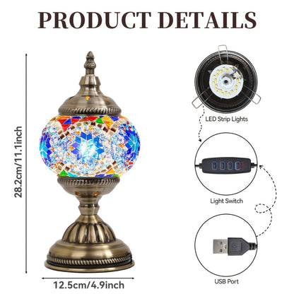 DIY Mosaic Lamp Kit Handmade Glass Table Lamp, Colorful Stained Glass Bedside Night Light with Antique Bronze Base