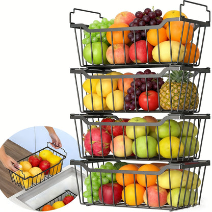 Freezer Organizer Bins Stackable with Foldable Handle - Chest Freezer Storage Baskets Rack, Space Saving Refrigerator Organizer Bins