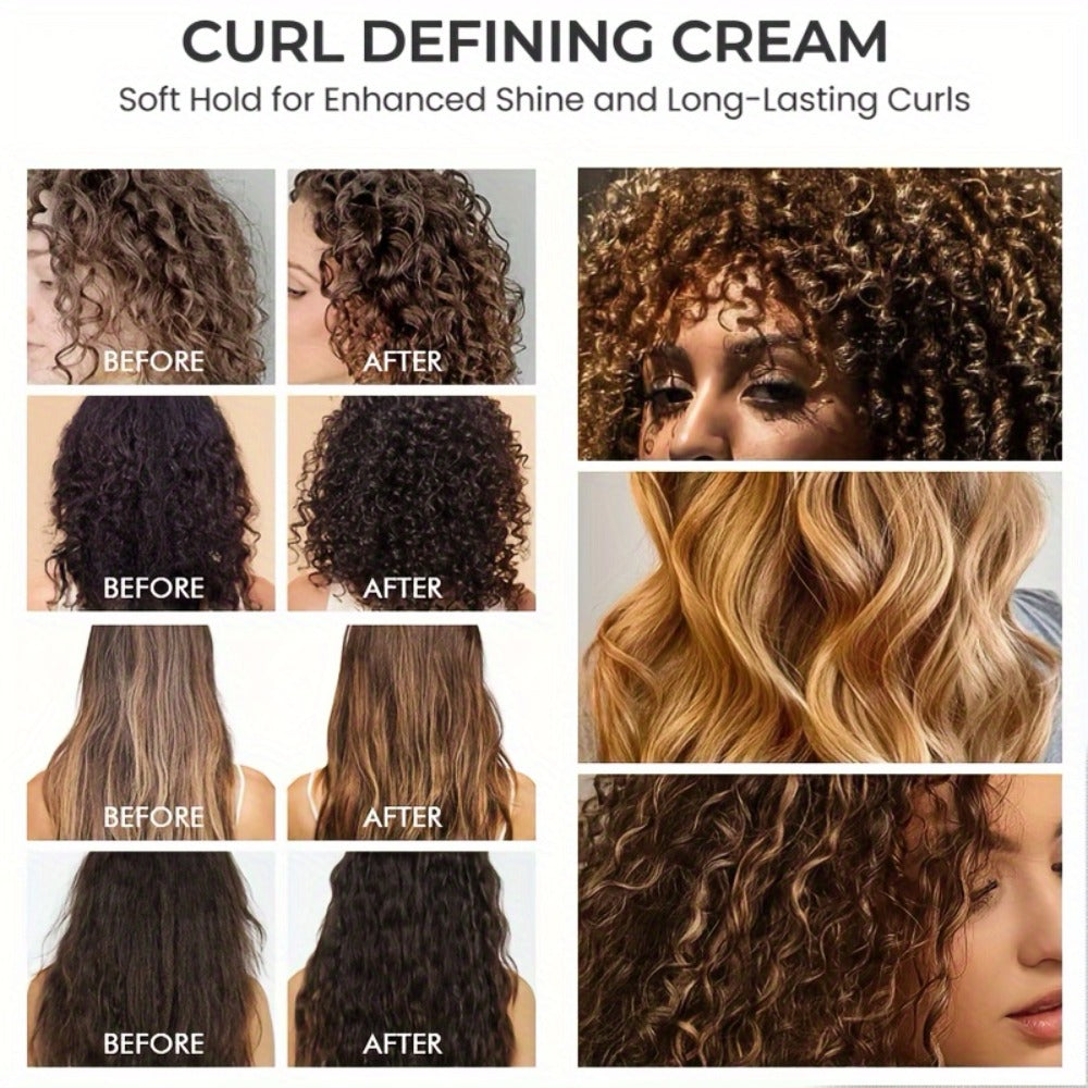 Curl Defining Cream and Detangling Brush Set by KALISPRO with One or Two 300ml Pump Bottles