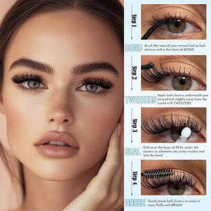 Complete 720-Piece Handmade Cluster Lash Kit with Glue & Tweezers, 30D to 100D, 6 Styles & Lengths