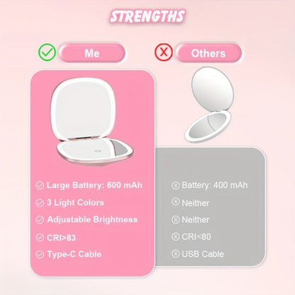 LED Makeup Mirror with 5X Magnification & 3 Color Lights – Dual Sided 1X 5X Lighted Vanity Mirror, Portable Compact Travel Mirror for Women