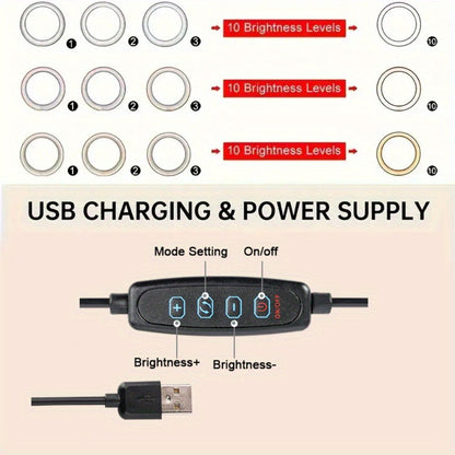 12-Inch USB Ring Light with Retractable Floor Tripod, Dual Phone Clips and Three-Color or RGB Options