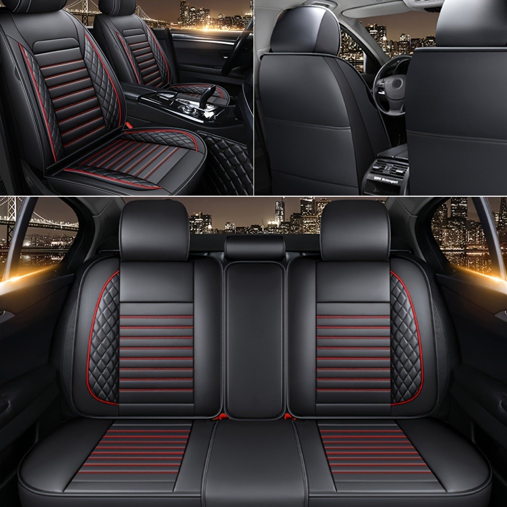 Car Seat Covers 5-Seat PU Leather Set with Front Storage Pocket, Armrest Piece and Eight Colors