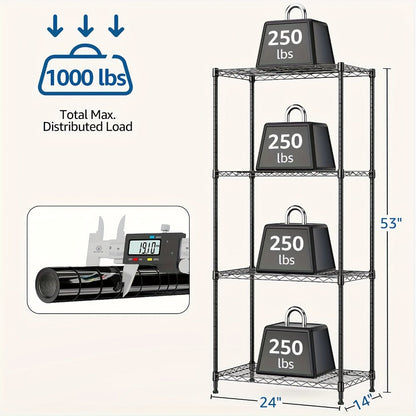 Metal Storage Shelving Unit Adjustable 4 5 Tier Steel Shelf Rack for Garage Kitchen Pantry Workshop Black Chrome MZG