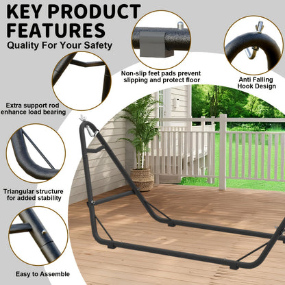 Freestanding Hammock and Stand Set with 89.37-Inch Width, Three Colors and 600 lb Load-Limit Marking