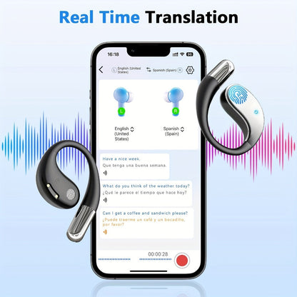 Open-Ear Translation Earphones with Oval Charging Case in Black, Orange or Light Beige Options