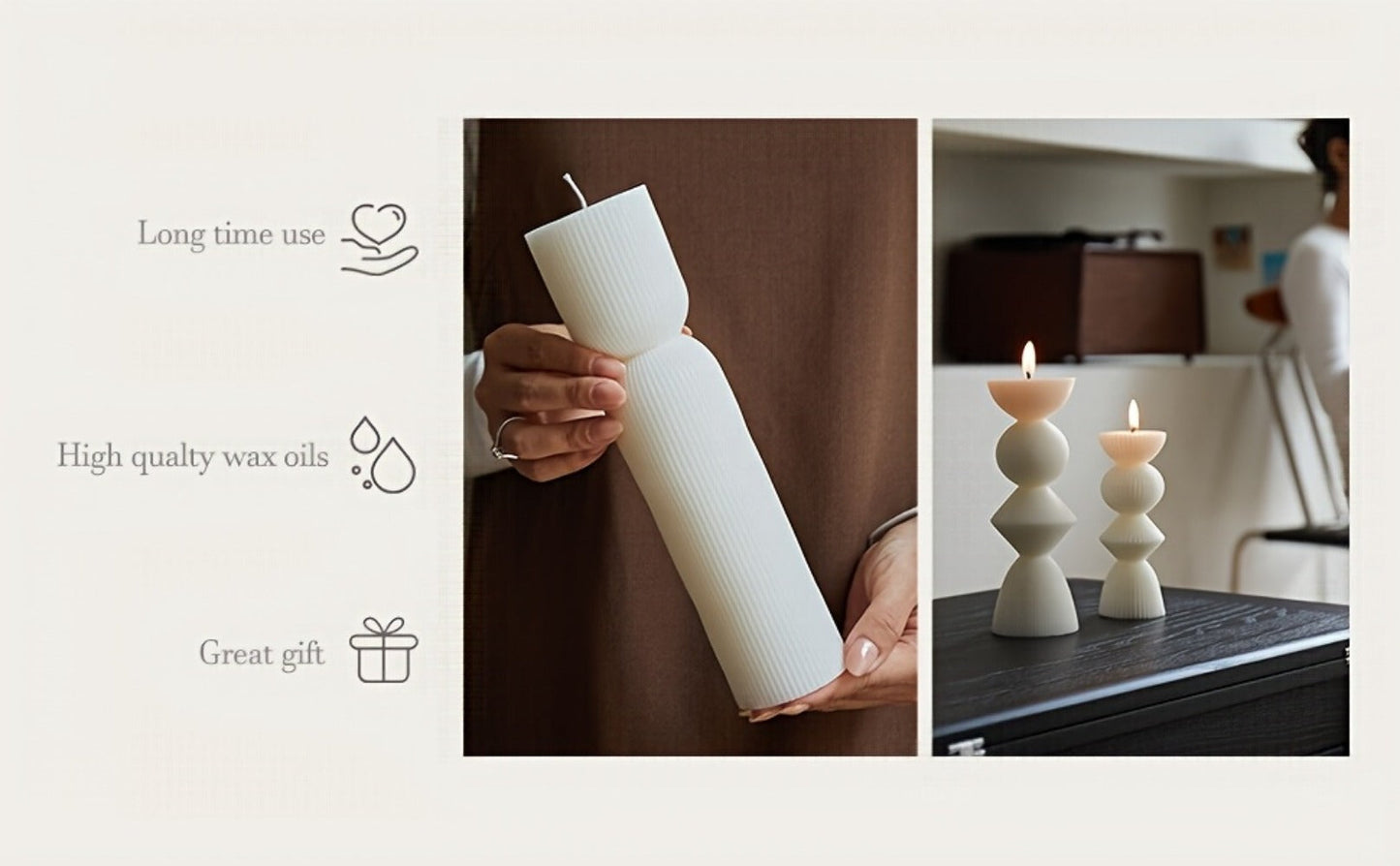 Ribbed Pillar Candles 7-Pack Large Soy Wax, Handmade Aesthetic Pillar Candle Set for Home Decor, Wedding Centerpiece