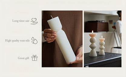 Ribbed Pillar Candles 7-Pack Large Soy Wax, Handmade Aesthetic Pillar Candle Set for Home Decor, Wedding Centerpiece