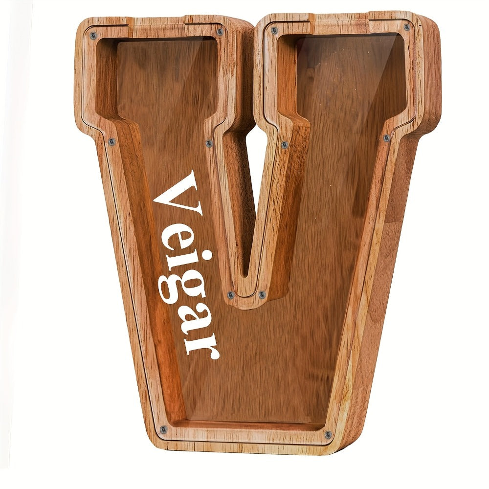 Personalized Wooden Piggy Bank for Kids – A-Z Alphabet Letter Initial Coin & Bill Savings Bank for Boys & Girls