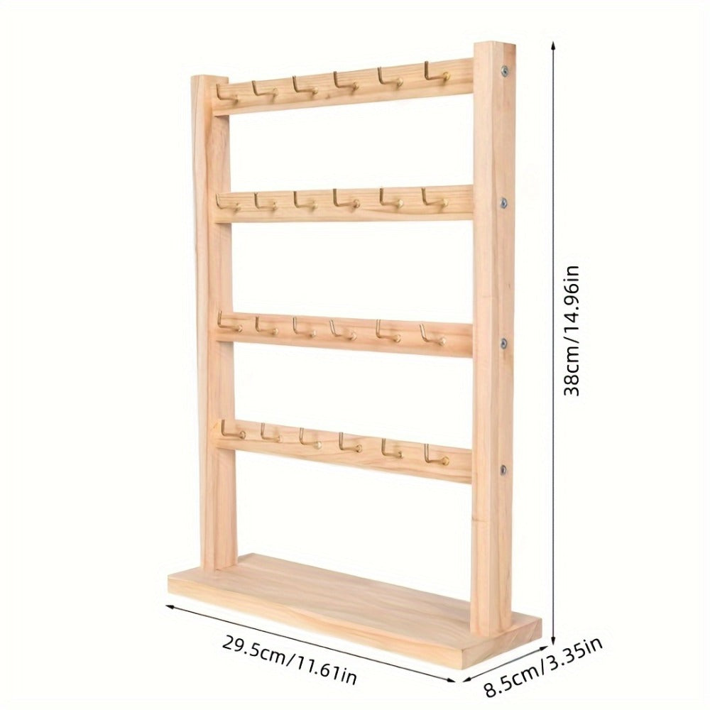 Jewelry Display Stand Multi-Layer Wooden Earring Holder Rack with Hooks Desktop Organizer for Entryways, Bedrooms and Living Spaces