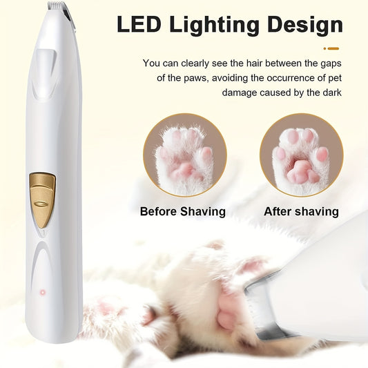 Dog Grooming Kit Electric Paw Trimmer with LED Light – USB Rechargeable Professional Dog Clippers, Low Noise Shaver for Dogs & Cats