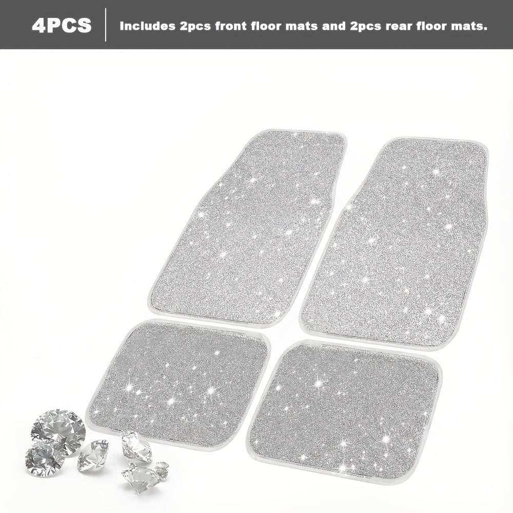 Crystal Bling Car Floor Mats for Women – Sparkling Diamond & Flash Glitter Universal Non-Slip Waterproof Auto Floor Pads