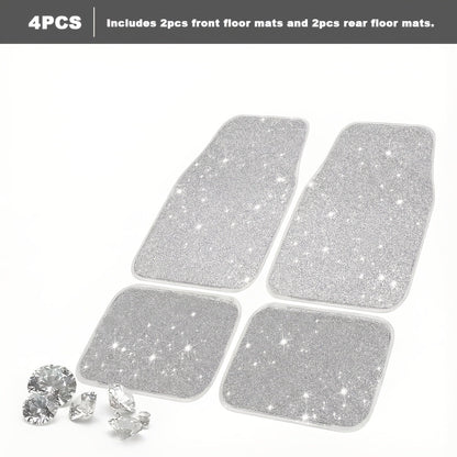 Crystal Bling Car Floor Mats for Women – Sparkling Diamond & Flash Glitter Universal Non-Slip Waterproof Auto Floor Pads