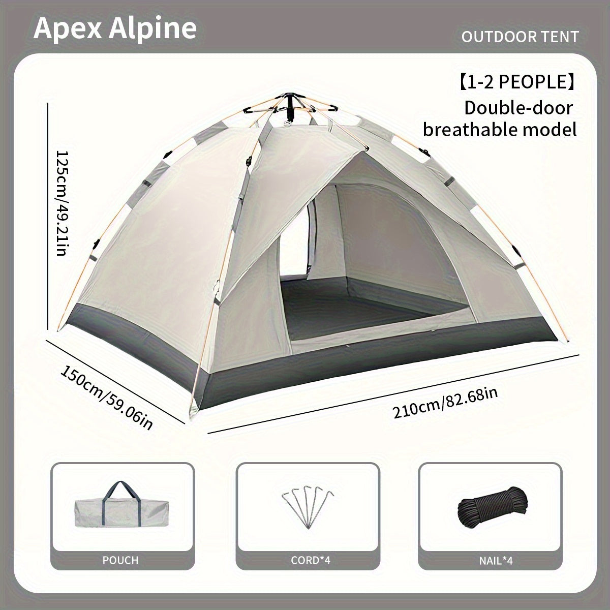 Camping Tent Automatic Pop-Up with Double Doors, Polyester Body and Four Size-Window Configurations