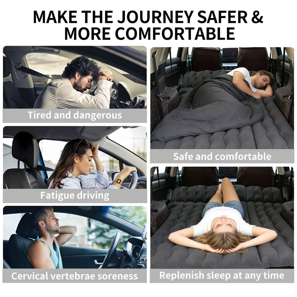 SUV Air Mattress for Camping Inflatable Car Bed with Air Pump 2 Pillows Flocking Surface Portable Sleeping Pad for SUV Backseat Road Trip