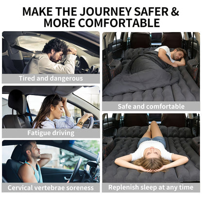 SUV Air Mattress for Camping Inflatable Car Bed with Air Pump 2 Pillows Flocking Surface Portable Sleeping Pad for SUV Backseat Road Trip