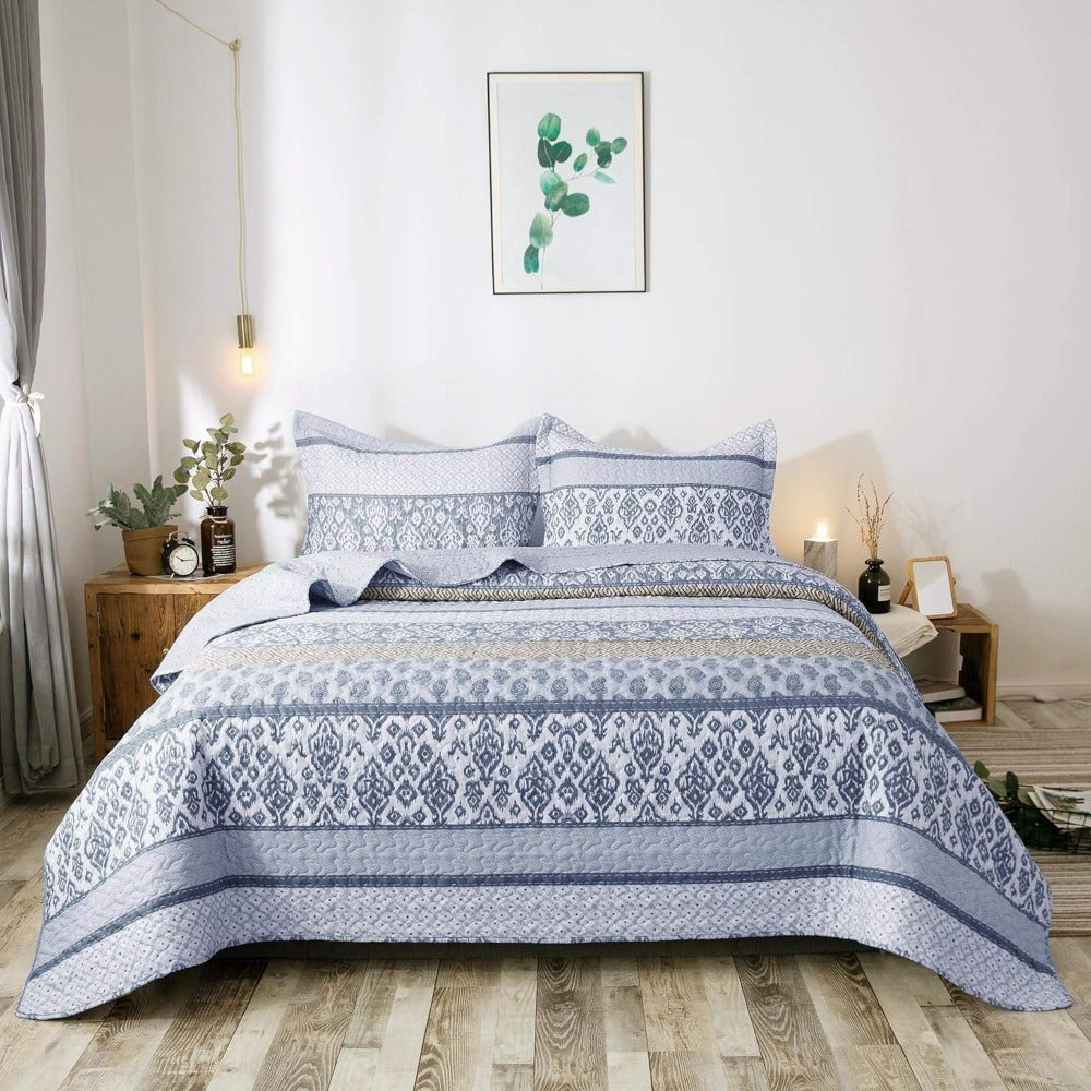 Floral Quilt Set Lightweight Bedspread Coverlet 2 or 3-Piece, All Season Hypoallergenic Breathable Paisley Patchwork Print Quilt for Bedroom