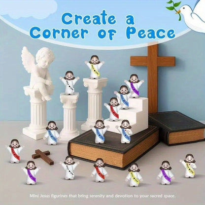 Mini Christian Statues Bulk 50pcs God Bless You Colorful Crosses Vintage Religious Figurines for Entryways, Bedrooms and Living Spaces