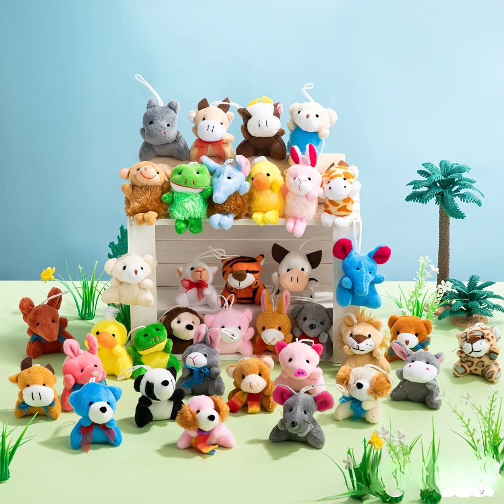 36 Pack Mini Stuffed Animals Bulk, 3 Inch Animal Plush Toys with Keychain 36 Unique Designs