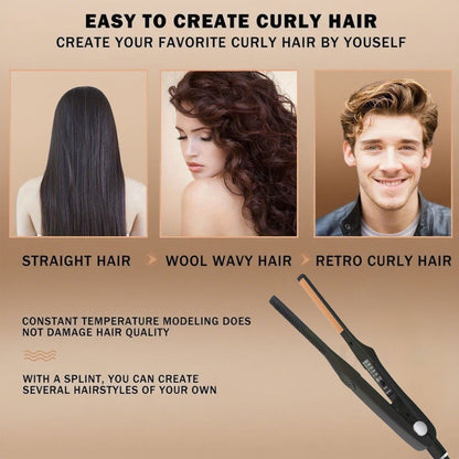 2-in-1 Ceramic Flat Iron Hair Straightener Curling Iron Adjustable Temperature Portable Mini, for Home, Travel and Salon Hair Styling
