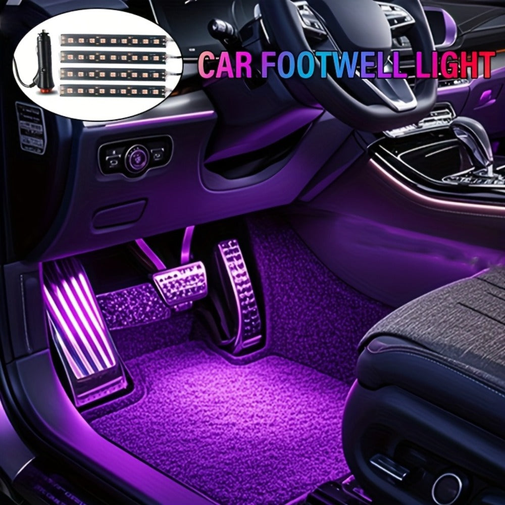 Car Interior Footwell Light Kit with Four Pictured Bars, App and Remote Control, Music-Responsive Color Modes