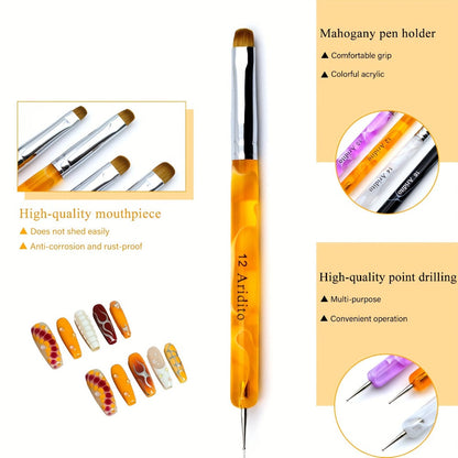 Nail Art Brush Set 4pcs Fine Tip Detail Brushes with Dotting Tool – Nylon Bristle Precision Manicure Brushes #10 #12 #14 #16 for Gel Acrylic