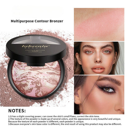 Marble Baked Contour Palette Set 2-Piece Kit with Color Correcting Foundation Powder, for Makeup, Travel and Everyday Vanity Use