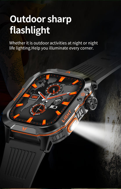 Smart Watch 2.01-Inch Rugged Display with Compass, LED Flashlight, Calling and Three Strap Combinations