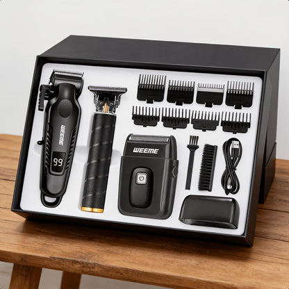 Men's Professional Grooming Kit – Cordless Rotary Shaver & T-Blade Trimmer, Type-C Charging, 6 Adjustable Combs