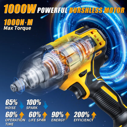 High Torque Impact Wrench Kit 320NM / 1000NM Brushless Cordless, 21V with 2.0AH / 4.0AH Batteries