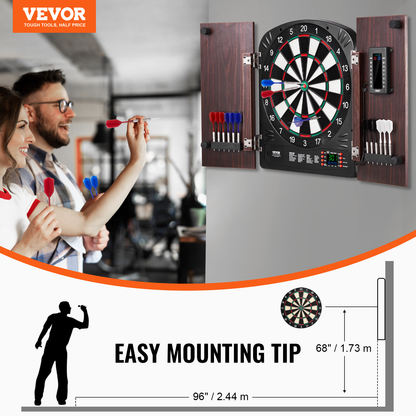 Electronic Dartboard Cabinet Set with LED Scoring – 13.5" Soft Tip, 40 Games 590 Variations, Retro Wood Cabinet, 1-8 Players