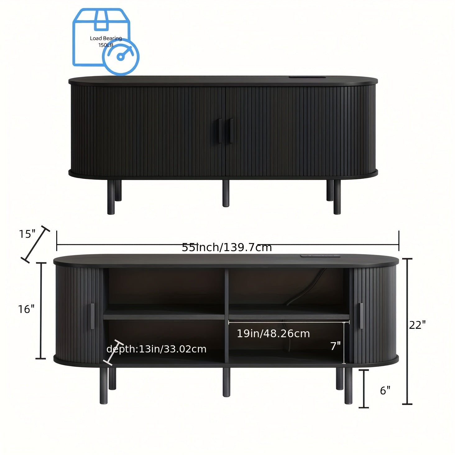 TV Stand shown in the 55 Inch Black option