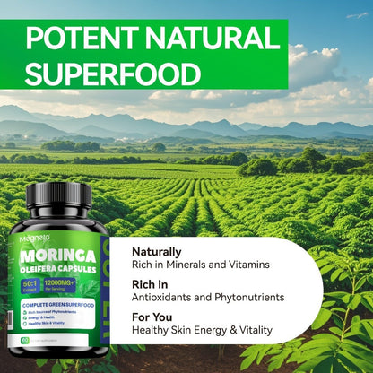 Moringa Capsules 12000mg Organic Superfood Supplement - Antioxidant, Immune Support for Bath Time, Home Spa and Personal Care