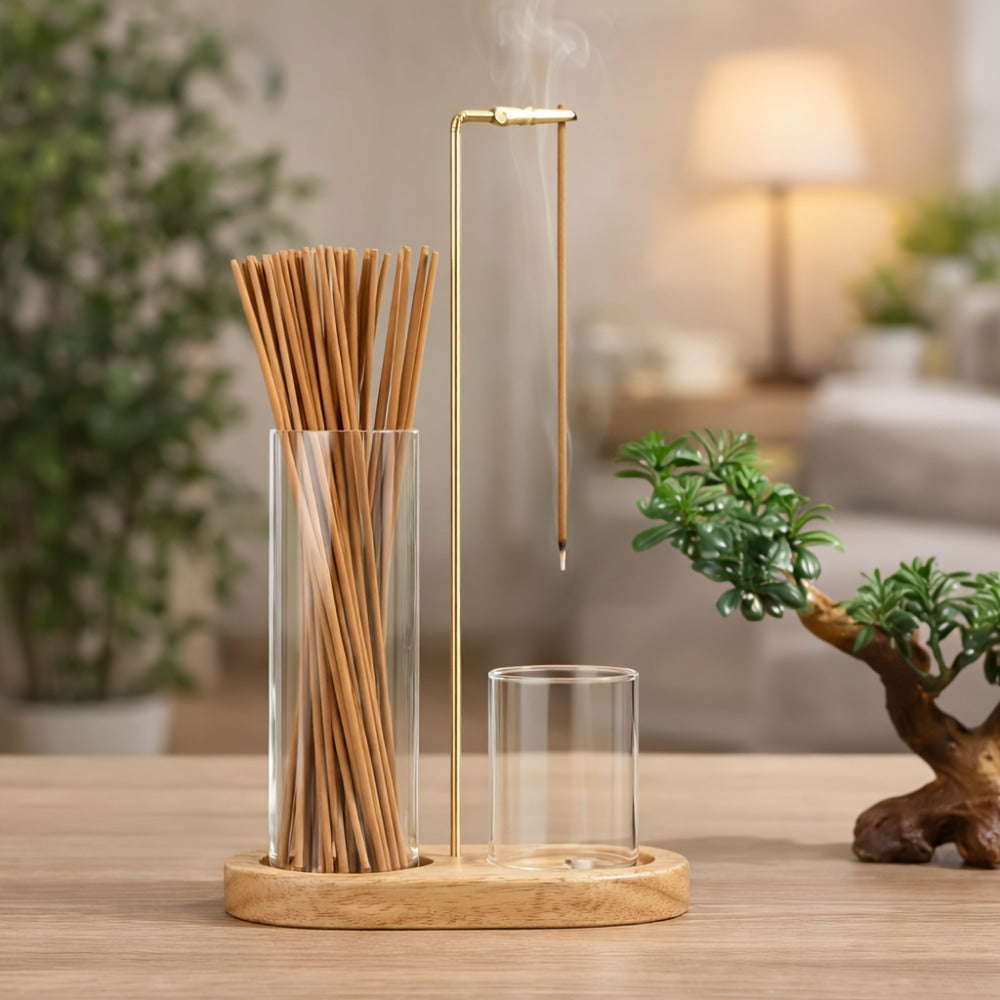 Glass Incense Burner 2-in-1 with Removable Ash Collector & Candle Holder, Incense Stick Holder for Meditation