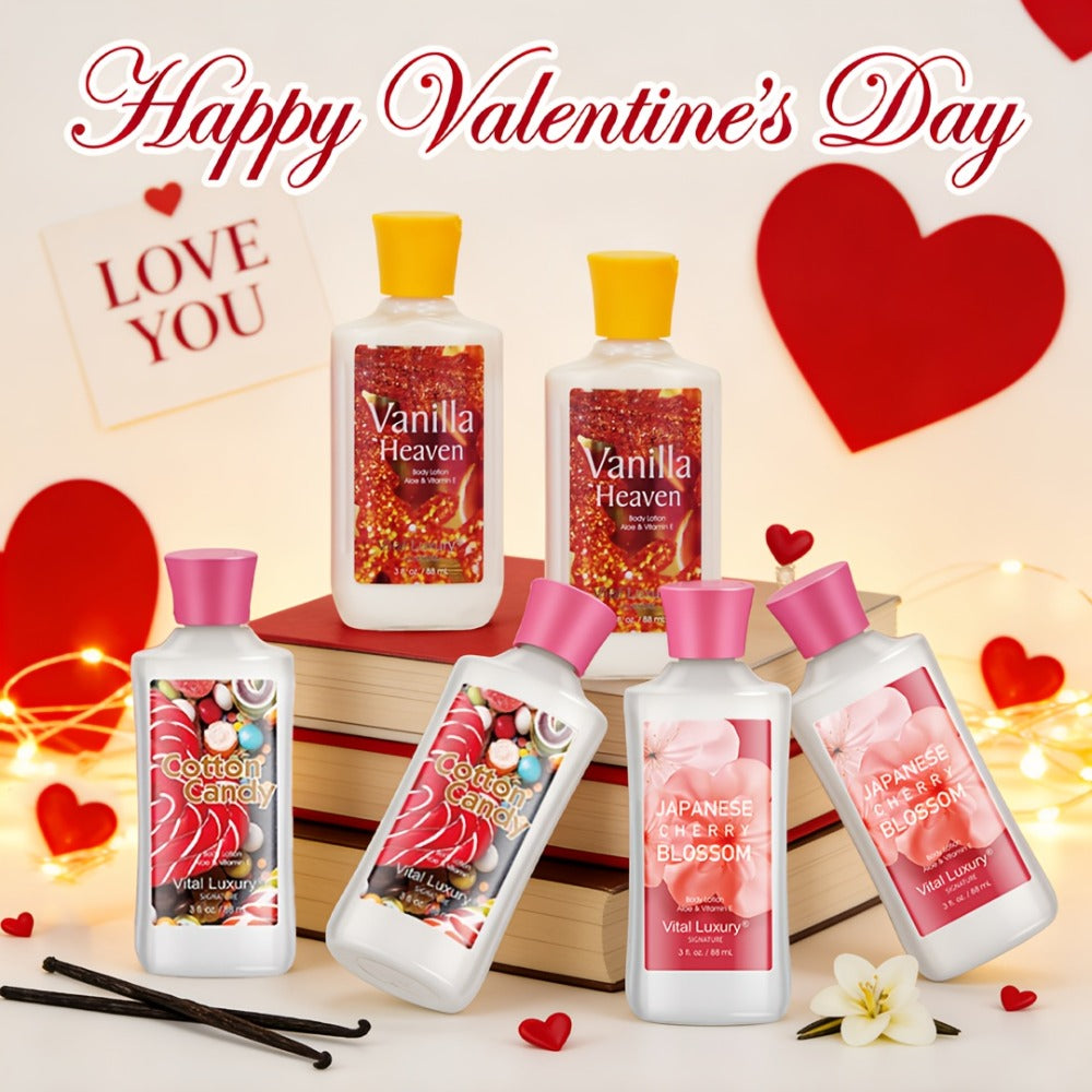 Scented Body Lotion in Japanese Cherry Blossom, Vanilla Heaven or Cotton Candy Bottles and Two-Piece Sets