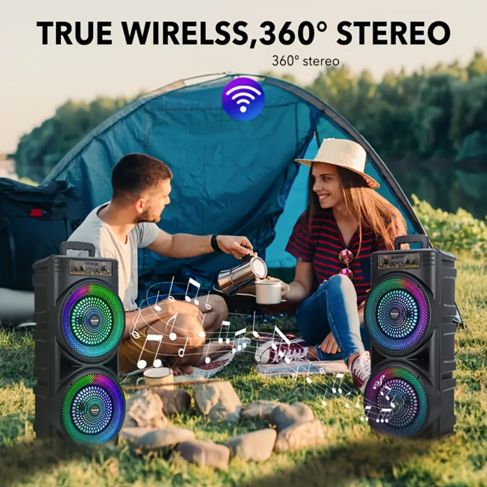 Dual 8.5" Subwoofer Party Speaker 6000W with RGB Lights | Portable Wireless Bluetooth 5.0, TWS Stereo Pairing, FM Radio, Built-in Mic