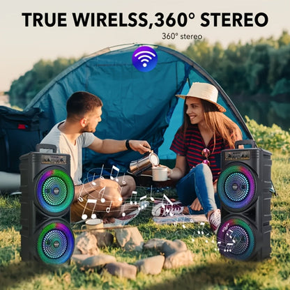 Dual 8.5" Subwoofer Party Speaker 6000W with RGB Lights | Portable Wireless Bluetooth 5.0, TWS Stereo Pairing, FM Radio, Built-in Mic
