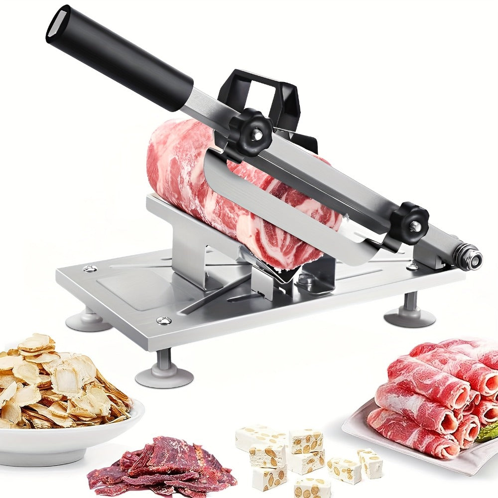 Manual Meat Slicer, Stainless Steel Food Slicer with Adjustable Thickness, Sharp 430 Steel Blade for Slicing Frozen Meat