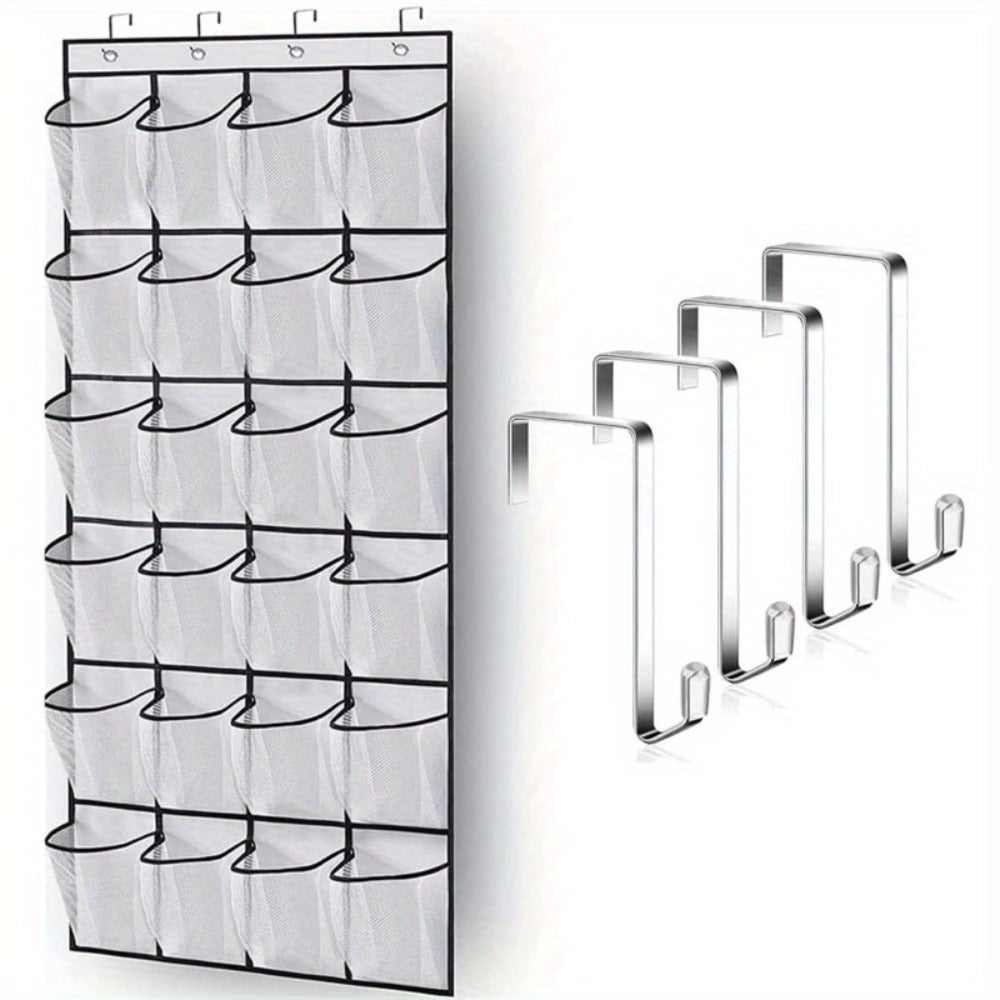 Over Door Shoe Organizer 24 Large Mesh Pockets, Foldable Breathable Hanging Storage Rack for Entryways, Bedrooms and Living Spaces
