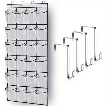 Over Door Shoe Organizer 24 Large Mesh Pockets, Foldable Breathable Hanging Storage Rack for Entryways, Bedrooms and Living Spaces