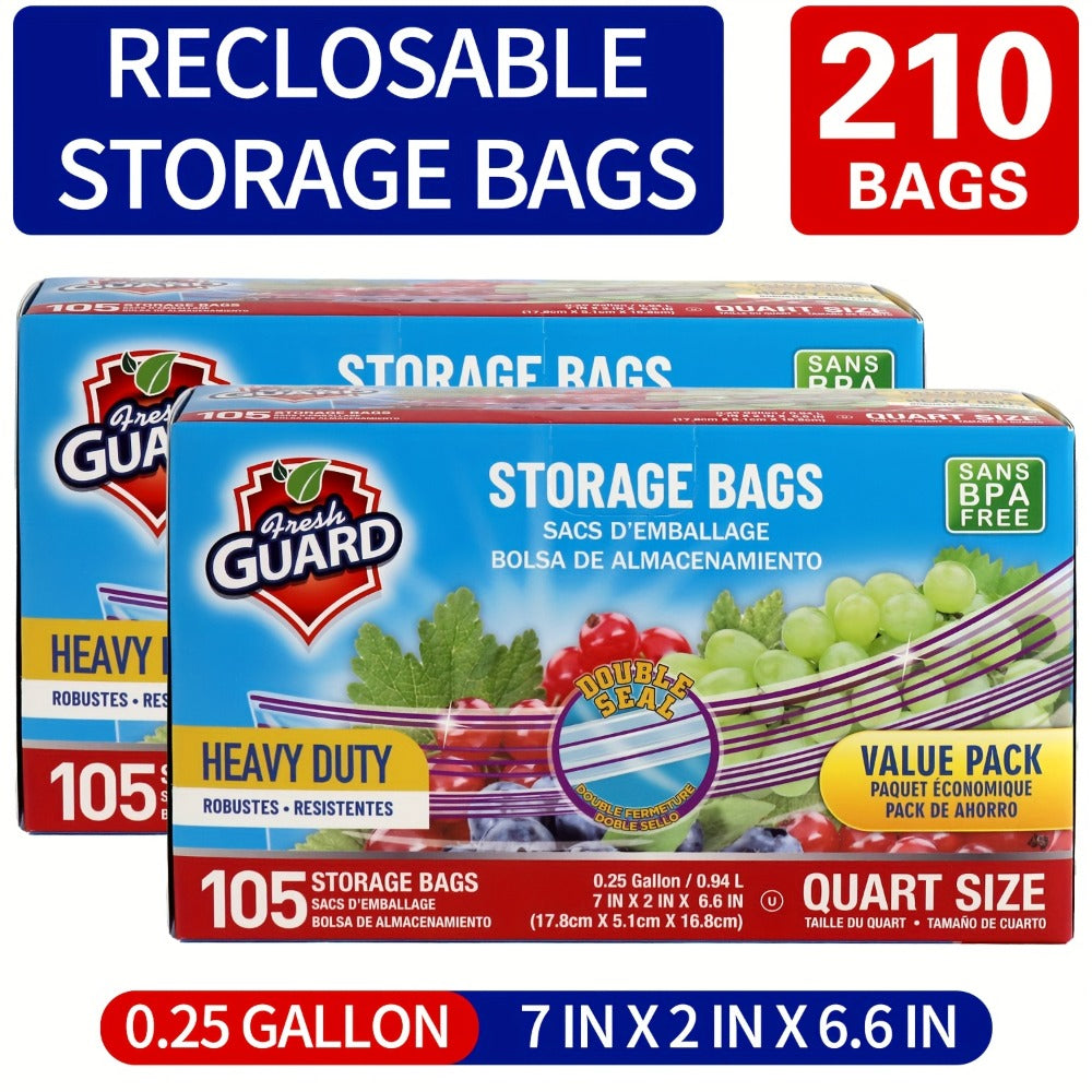 Reclosable Food Storage Bags Heavy Duty Ziplock Seal Fresh-Keeping Bags for Fruits Vegetables Grains Meat Kitchen Organizer Multiple Sizes
