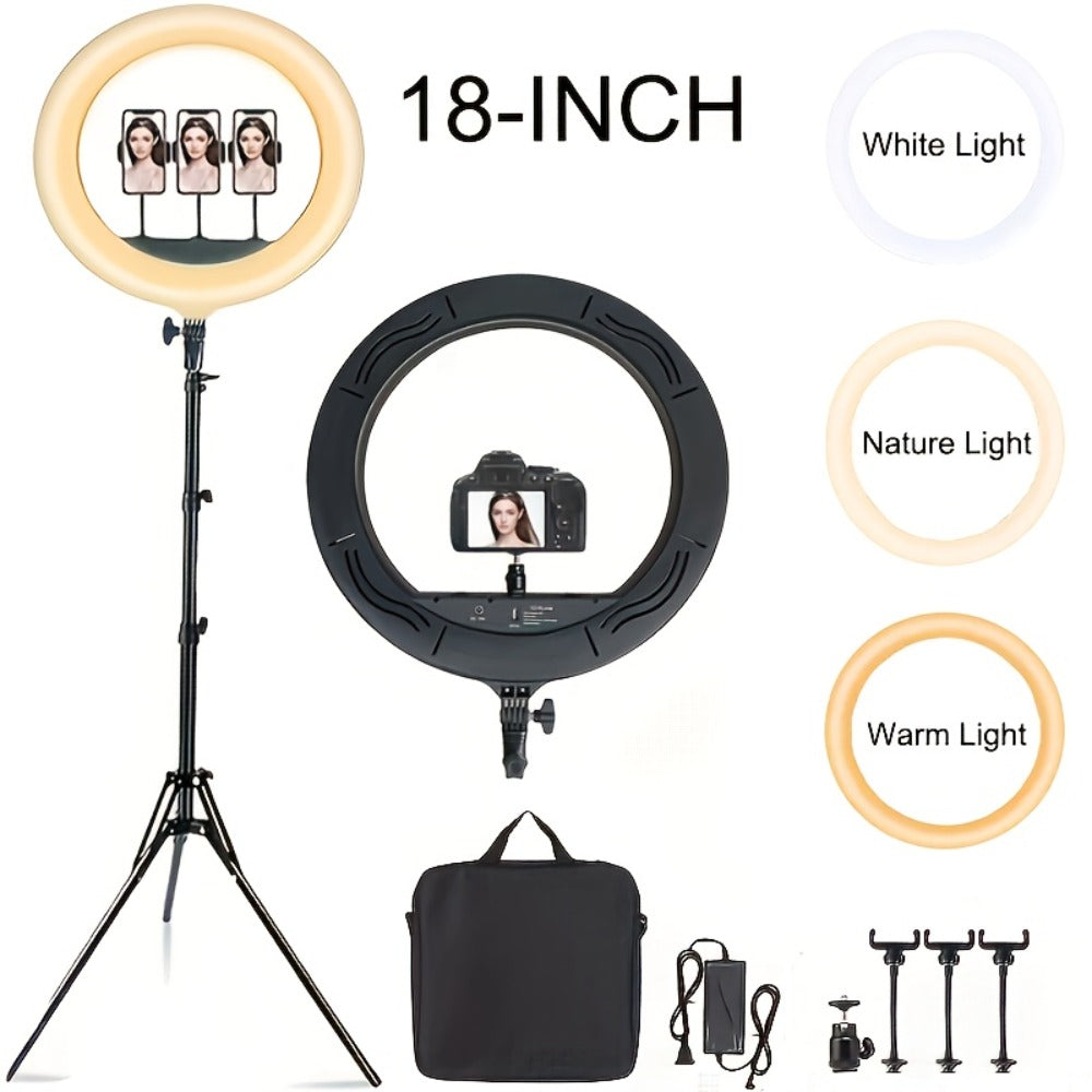 10- or 18-Inch Ring Light with Cable Power, Adjustable Brightness and Desktop or Floor Stand Options